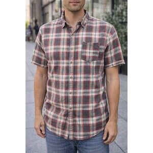 Eed Head Mens Plaid Button Down Shirt Short Sleeve Red Gray Casual Outdoor 2XL